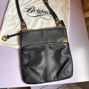 Black Leather Brighton Crossbody W Gold Accents